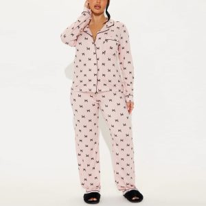 Spring Summer Faux Silk Two Piece Printed Shorts Loungewear Pajamas